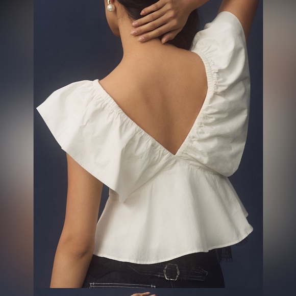 anthropologie bow ruffle-sleeve babydoll blouse size L, elegant feminine zipper - Picture 3 of 7